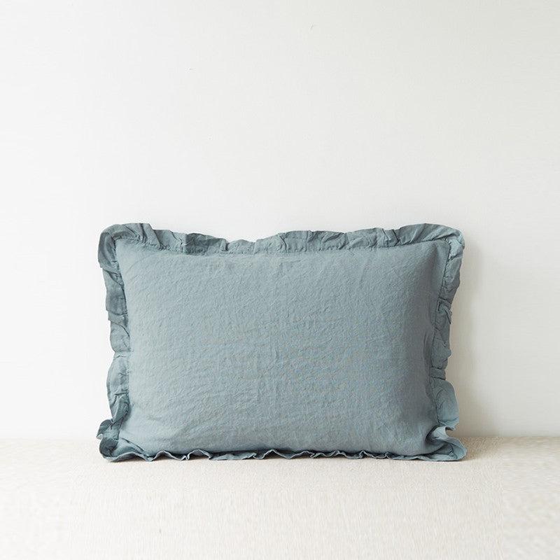 Blue Fog Linen Pillowcase with Frills - Image 2