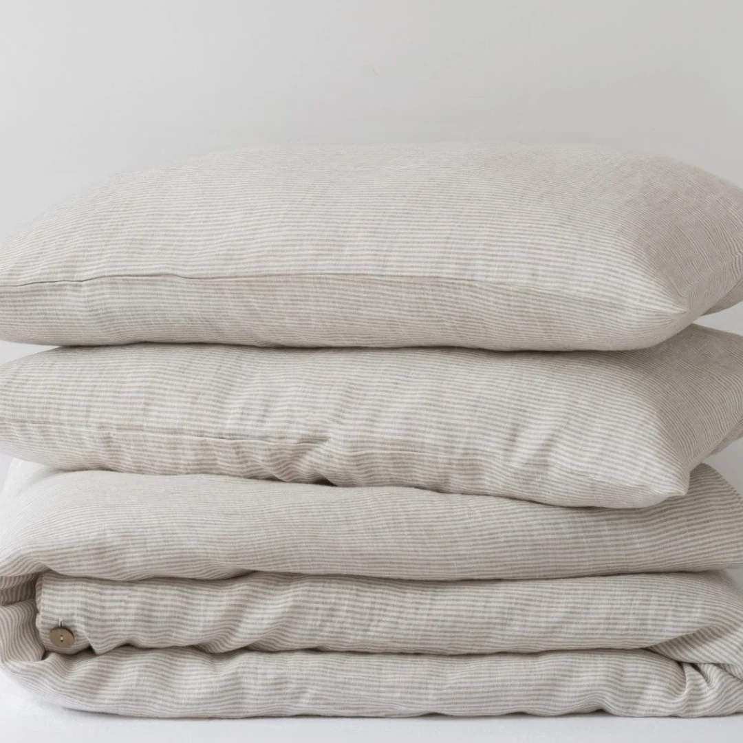 Natural Stripes Linen Duvet Cover Set - Image 3