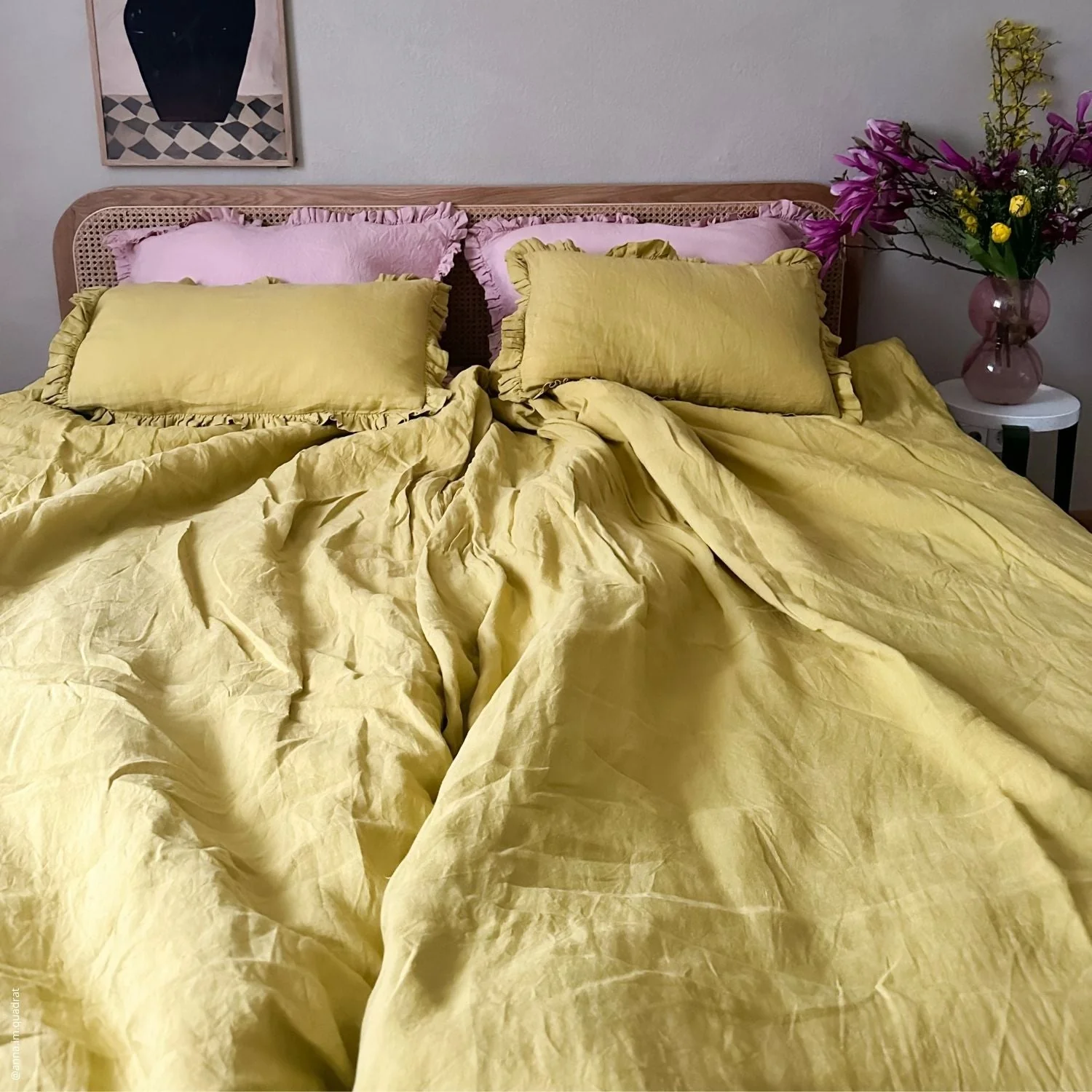 Lemon Curry Linen Duvet Cover Set - Image 8
