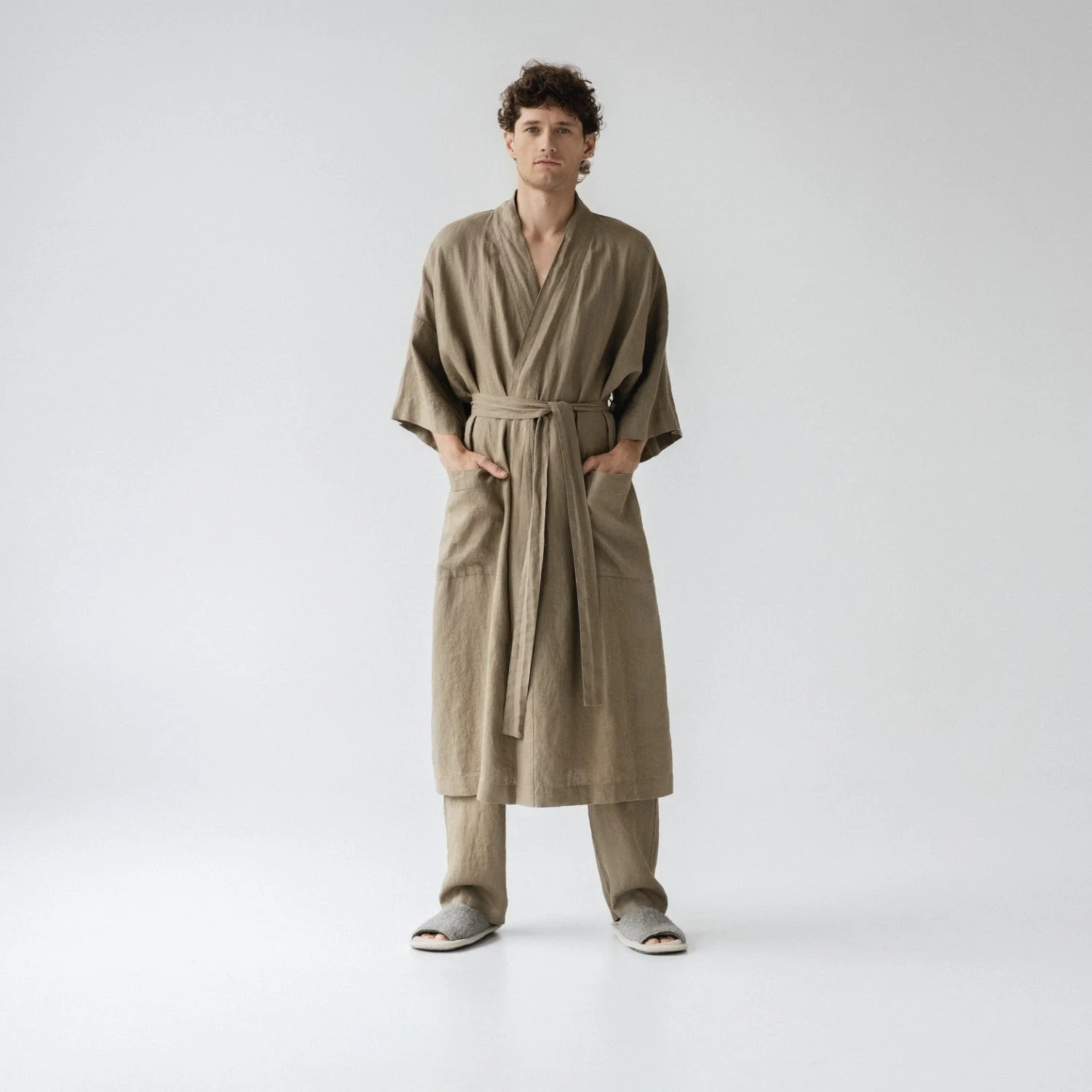 Khaki Linen Bathrobe - Image 5