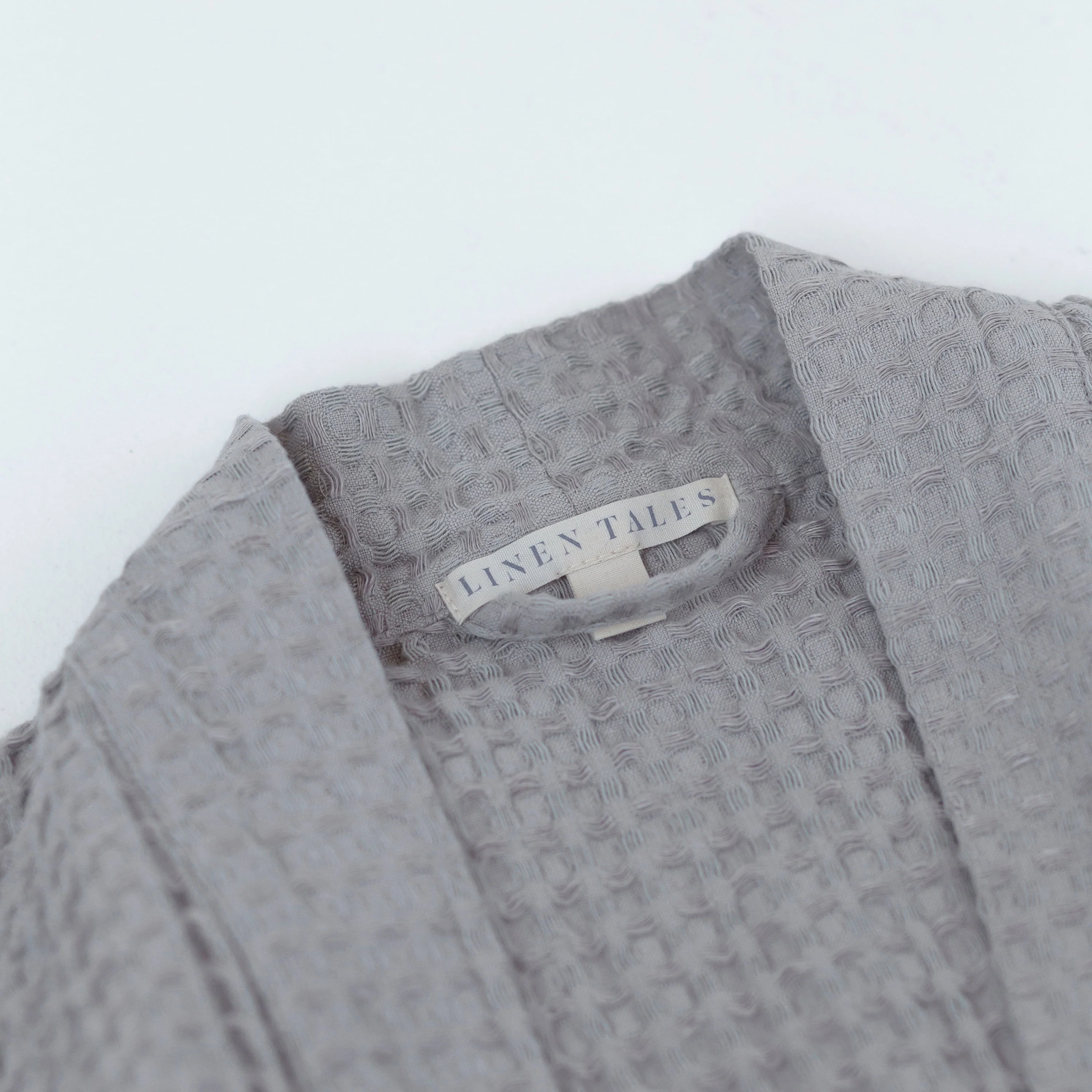 Light Grey Linen & Cotton Waffle Bathrobe - Image 7