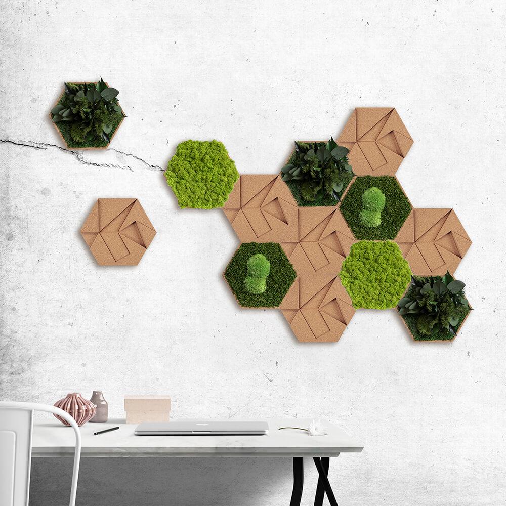 Cork Hexagons Moss Wall Art (Set of 10 Moss Panels) - Image 15