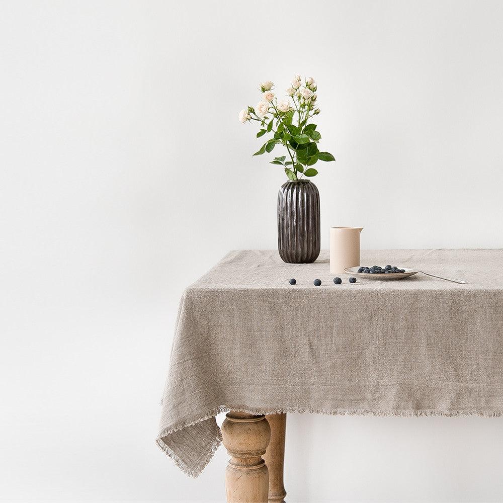 Natural Linen Tablecloth with Fringe - Image 2