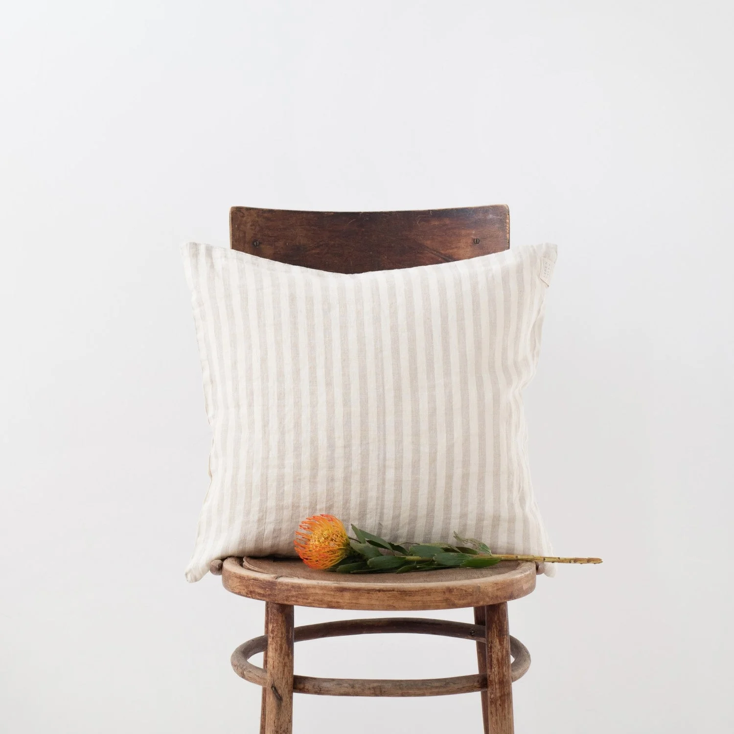 Natural White Stripes Linen Cushion Cover - Image 2