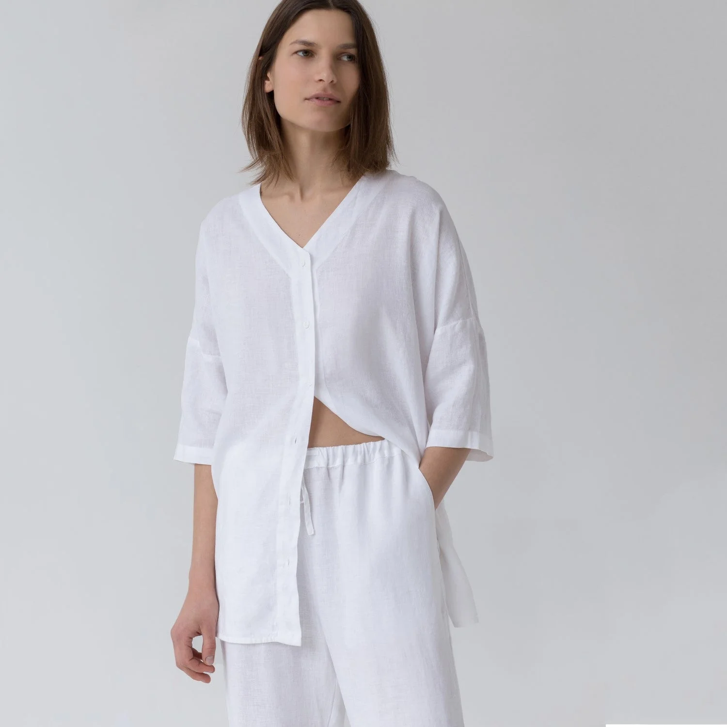 Optical White Linen Loungewear Set - Image 4