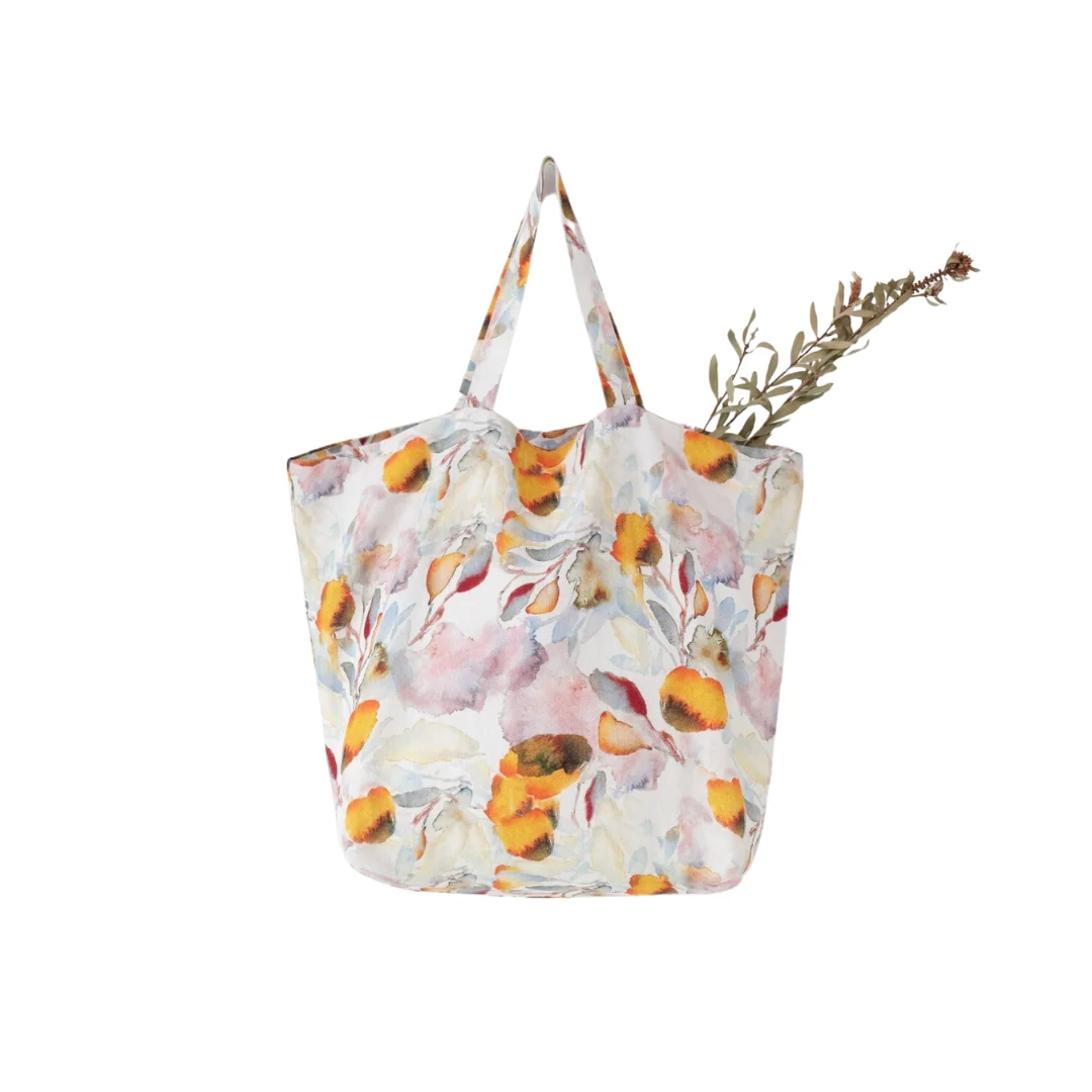 Orange Flow Large Linen Bag