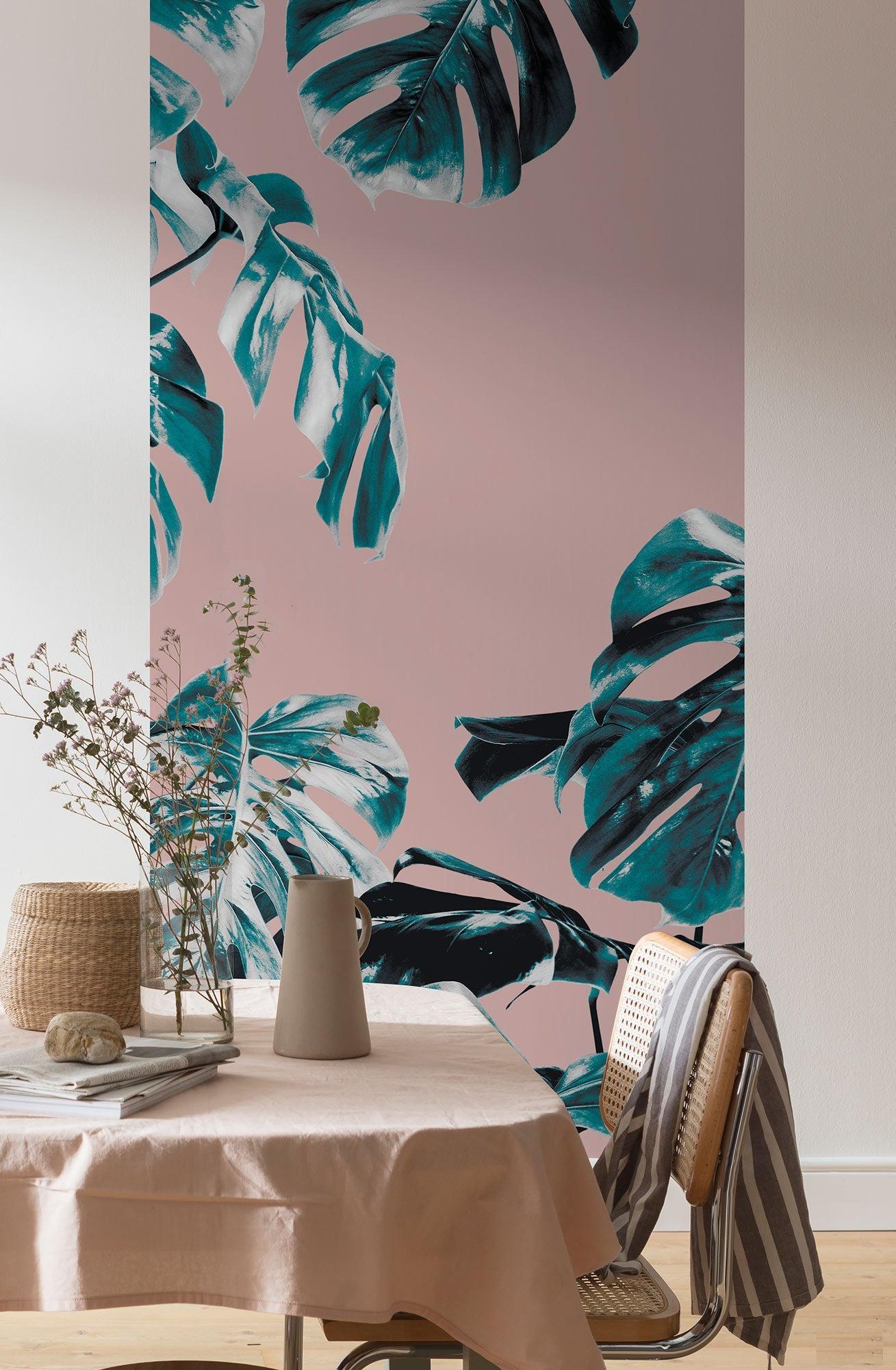 Pink Monstera Mural Wallpaper - Image 5