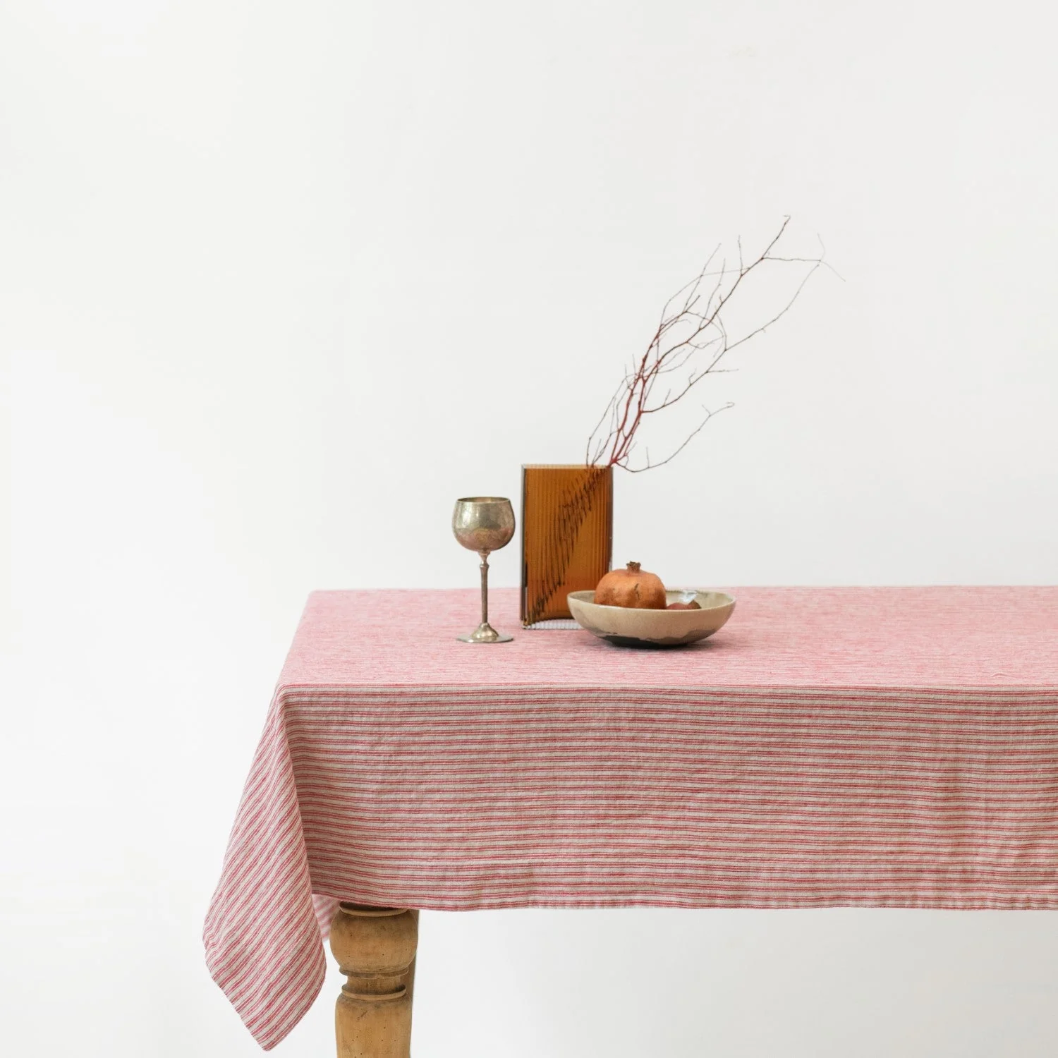 Red Natural Stripes Linen Tablecloth - Image 2