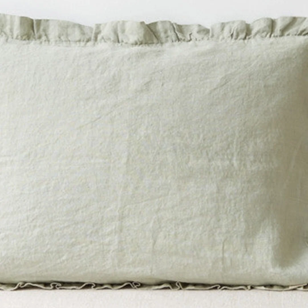 Sage Linen Pillowcase with Frills - Image 3