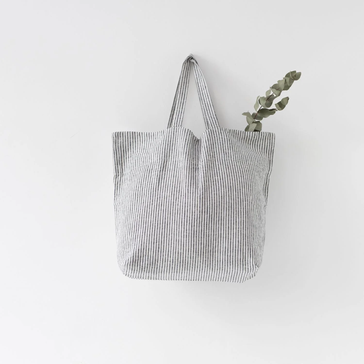Thin Black Stripes Large Linen Bag - Image 2