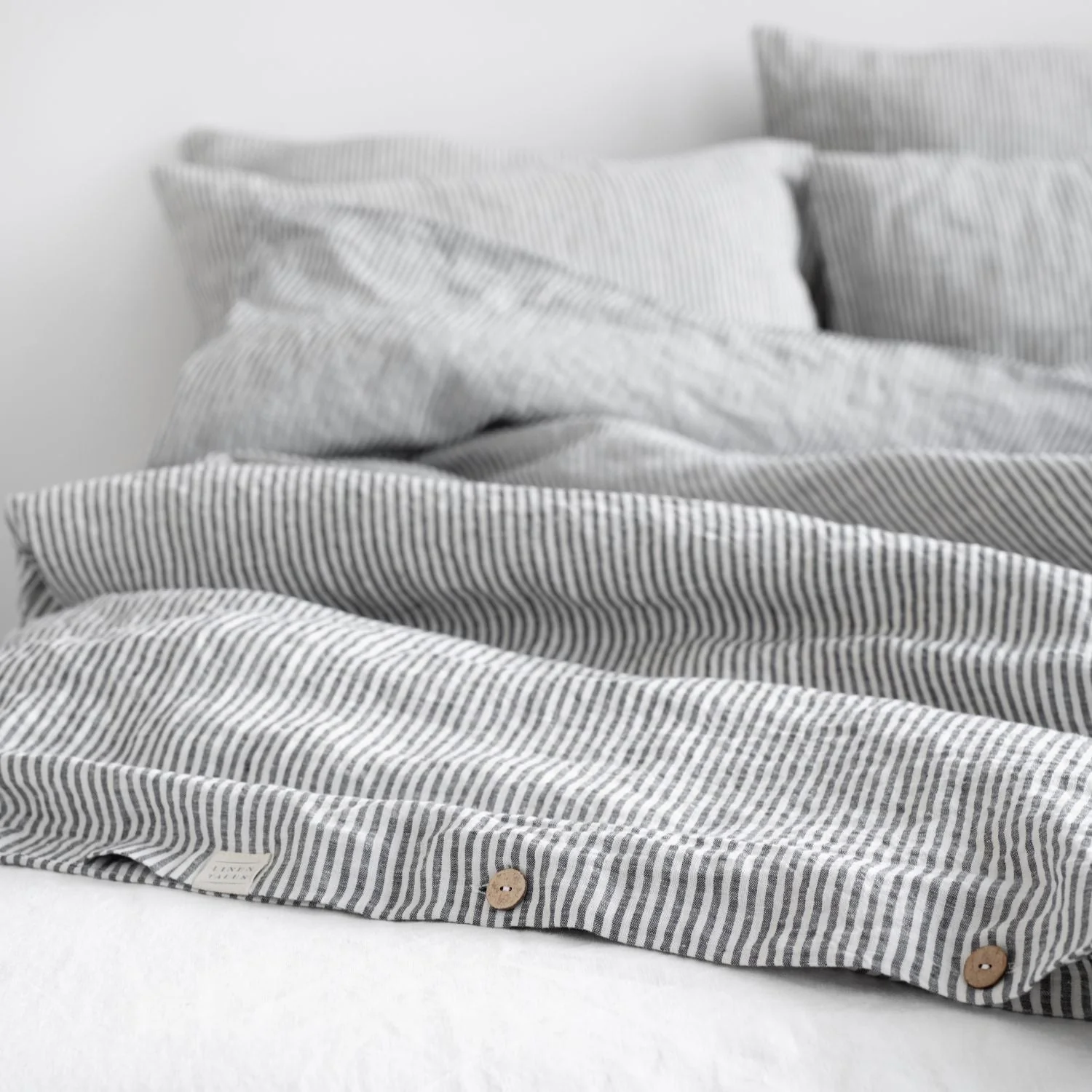 Thin Black Stripes Linen Duvet Cover Set - Image 13